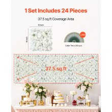 3D Flower Wall Panel 24 PCS 15 x 15 in Artificial Floral Background for Wedding