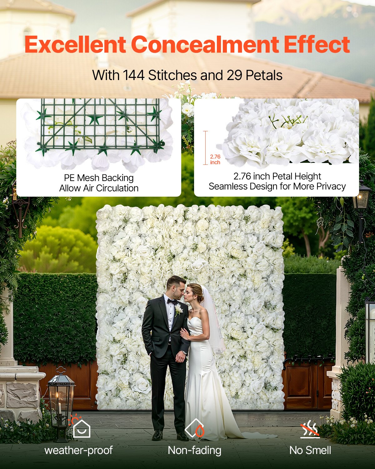 VEVOR 3D Flower Wall Panel, 24 PCS 380 x 380 mm, Artificial Floral Wall Background Mesh Backing Mat,Seamless Design&Easy Installation for Wedding Valentines Day Home Baby Party Backdrop Decor,White
