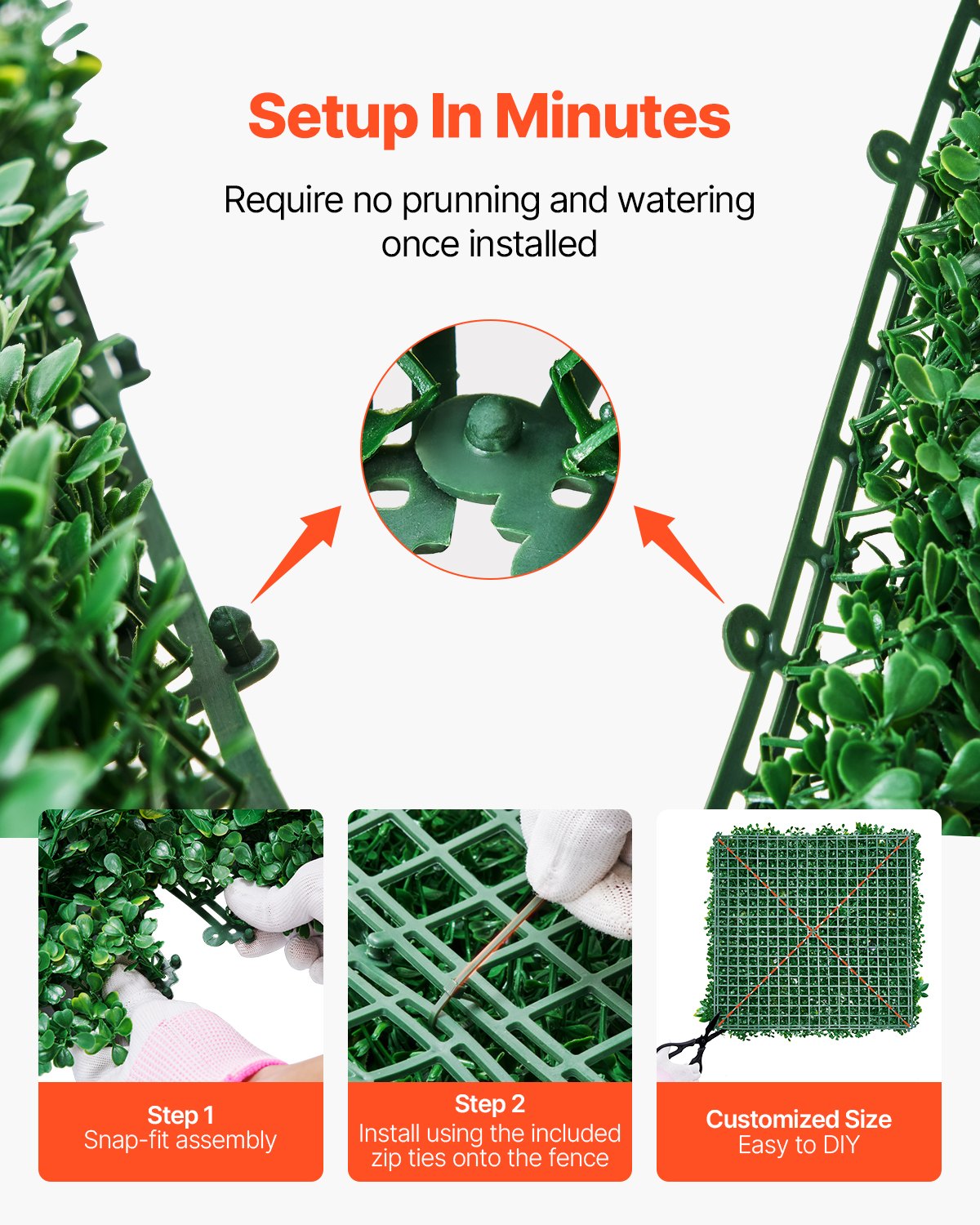 VEVOR Artificial Grass Wall Panels, 8 PCS 20 x 20 inch, 3D Combination Greenery Boxwood  Panel for Indoor Outdoor Green Decor & Ivy Fence Covering, Privacy Backdrop Wall Hedge Screen for Garden