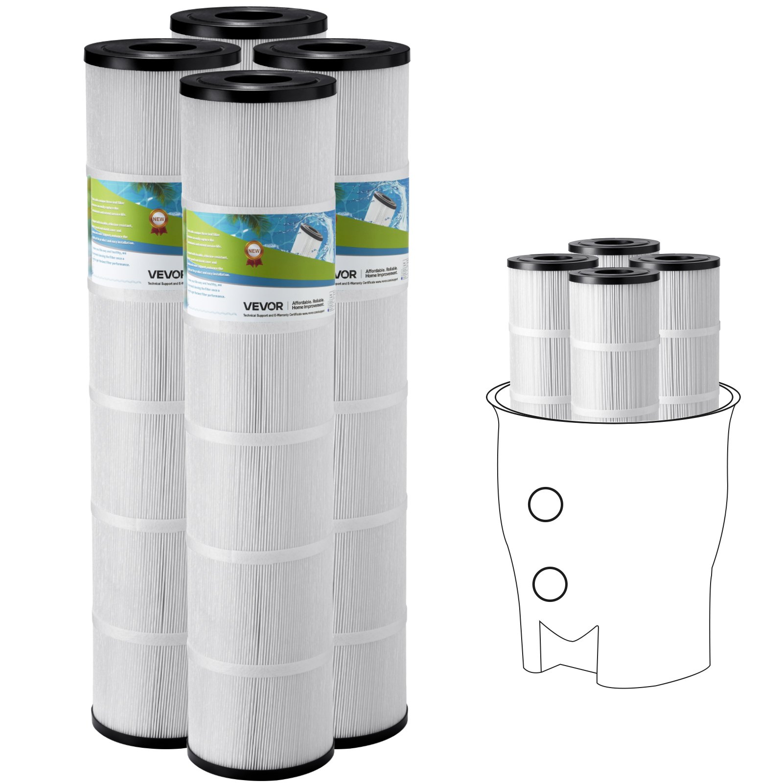 VEVOR Pool Filter Cartridge, 4x 130 Sq. Ft, Spa Hot Tub Filter Cartridge Replacement, Compatible with Pentair CCP520, R173578,  PCC130, Secure for Kids & Pet, Trilobal Pleated,  Easy to Clean
