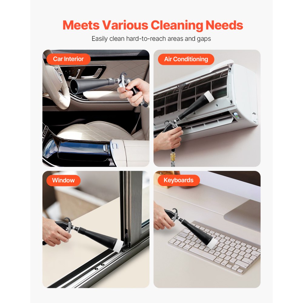 VEVOR Car Cleaning Gun, 6-9.2 Bar High-Pressure Air Blow Gun with 2 Set Nozzles, 360° Rotating Nozzle for Complete Cleaning, Quickly Blasts Dirt and Dust from Surface, Work with 1/4 NPT Air Compressor