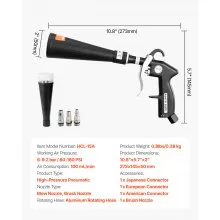 Car Cleaning Gun 6-9.2 Bar High-Pressure Air Blow Gun 2 Nozzles Blasts Dirt Dust