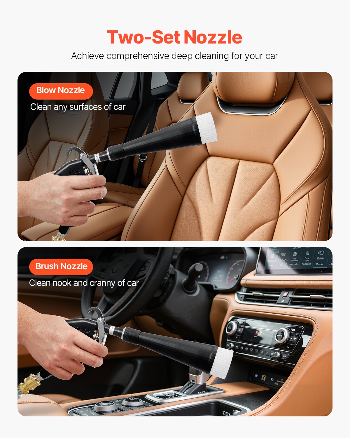 VEVOR Car Cleaning Gun, 6-9.2 Bar High-Pressure Air Blow Gun with 2 Set Nozzles, 360° Rotating Nozzle for Complete Cleaning, Quickly Blasts Dirt and Dust from Surface, Work with 1/4 NPT Air Compressor
