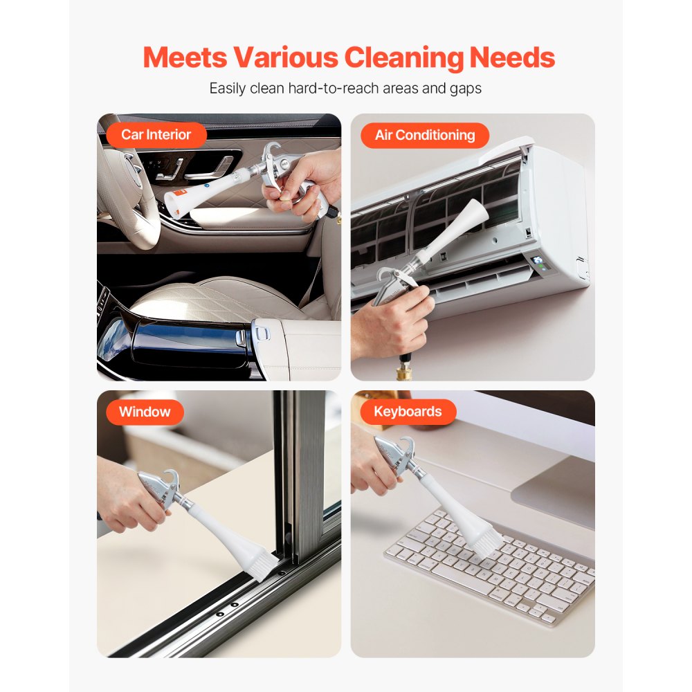 VEVOR Car Cleaning Gun, 6-9.2 Bar High-Pressure Air Blow Gun with 2 Set Nozzles, 360° Rotating Nozzle for Thorough Cleaning, Quickly Blasts Dirt and Dust from Surface, Work with 1/4 NPT Air Compressor