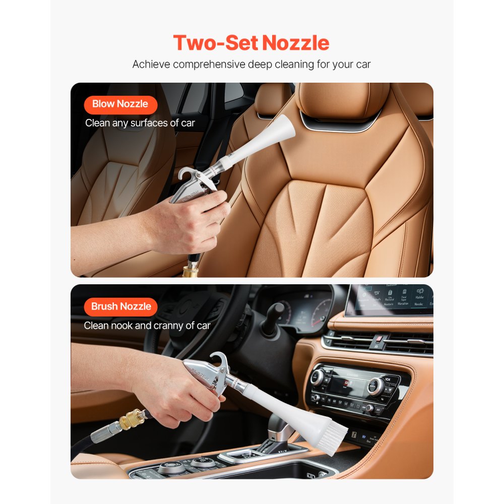 VEVOR Car Cleaning Gun, 6-9.2 Bar High-Pressure Air Blow Gun with 2 Set Nozzles, 360° Rotating Nozzle for Thorough Cleaning, Quickly Blasts Dirt and Dust from Surface, Work with 1/4 NPT Air Compressor