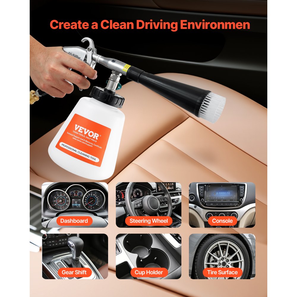VEVOR Car Cleaning Gun, 6-9.2 Bar High-Pressure Air Blow Gun with 2 Set Nozzles & 1L Liquid Bottle, Vortex Cleaning Gun, Quickly Blasts Dirt and Dust from Surface, Suitable for 1/4 NPT Air Compressor
