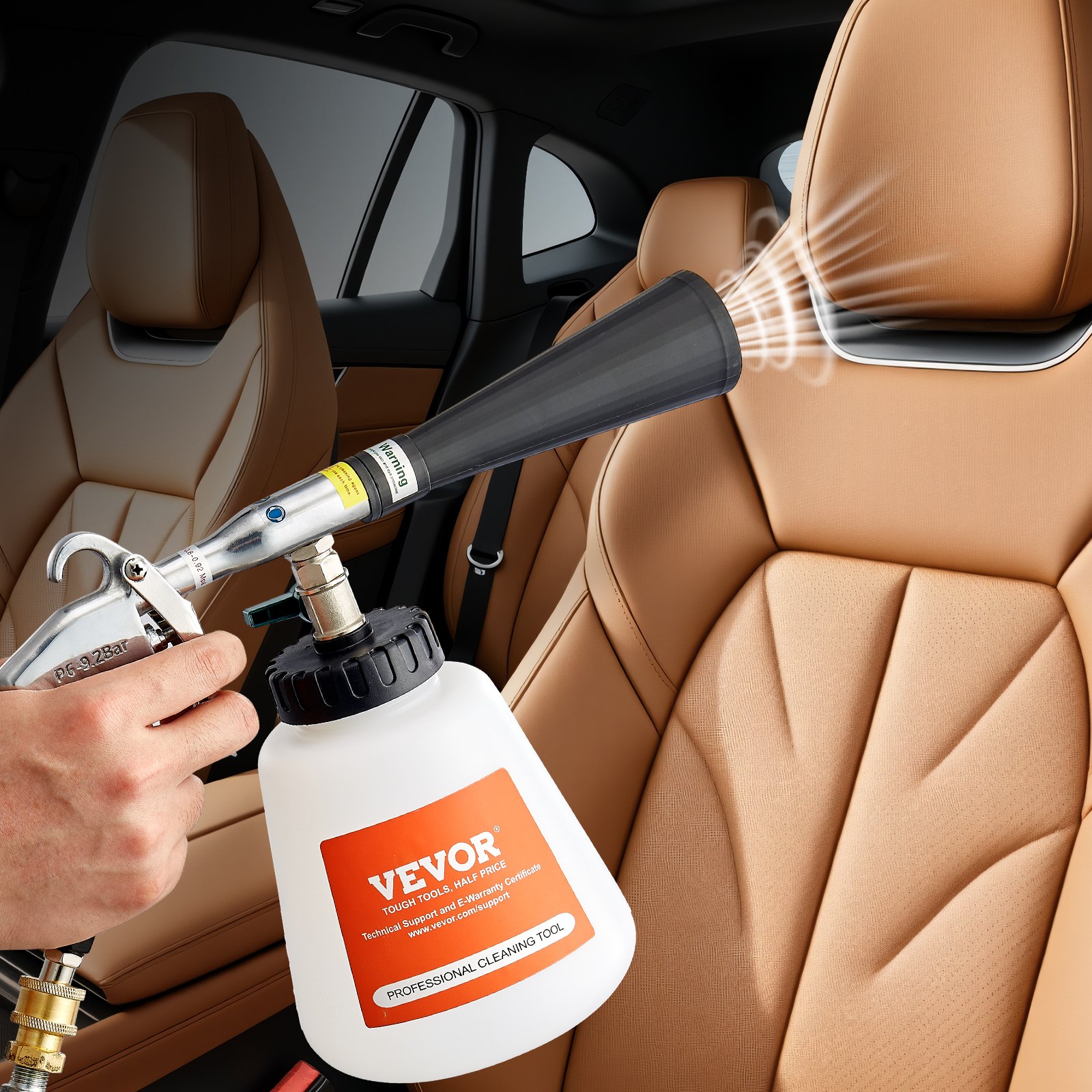 VEVOR Car Cleaning Gun, 6-9.2 Bar High-Pressure Air Blow Gun with 2 Set Nozzles & 1L Liquid Bottle, Vortex Cleaning Gun, Quickly Blasts Dirt and Dust from Surface, Suitable for 1/4 NPT Air Compressor