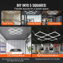 VEVOR Square LED Garage Lights 22000LM 5 Grids Bright Car Detailing Shop Light