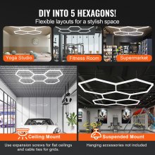 VEVOR Hexagon Garage Lights 26400LM 5 Grid Honeycomb LED Shop Ceiling Light