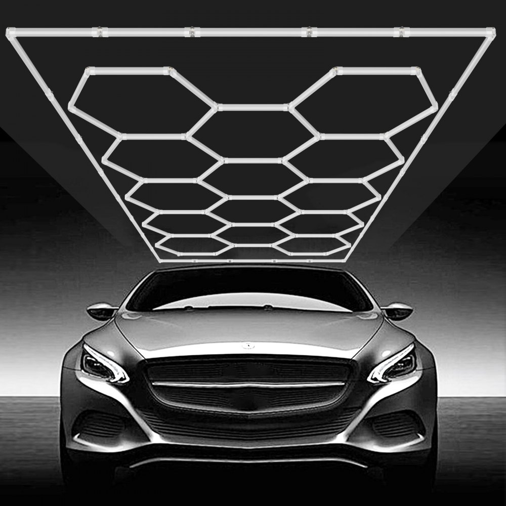 VEVOR Hexagon Garage Lights, 86400LM, 6500K 14 Grid Systems Honeycomb Hexagonal Garage LED Lights, DIY Cool White Car Detailing Garage Ceiling Lighting Bright Shop Light for Gym Basement Workshop