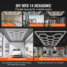 VEVOR Hexagon Garage Lights 86400LM 5 Grid Honeycomb LED Shop Ceiling Light