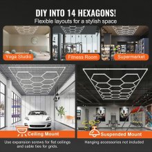 VEVOR Hexagon Garage Lights 86400LM 5 Grid Honeycomb LED Shop Ceiling Light