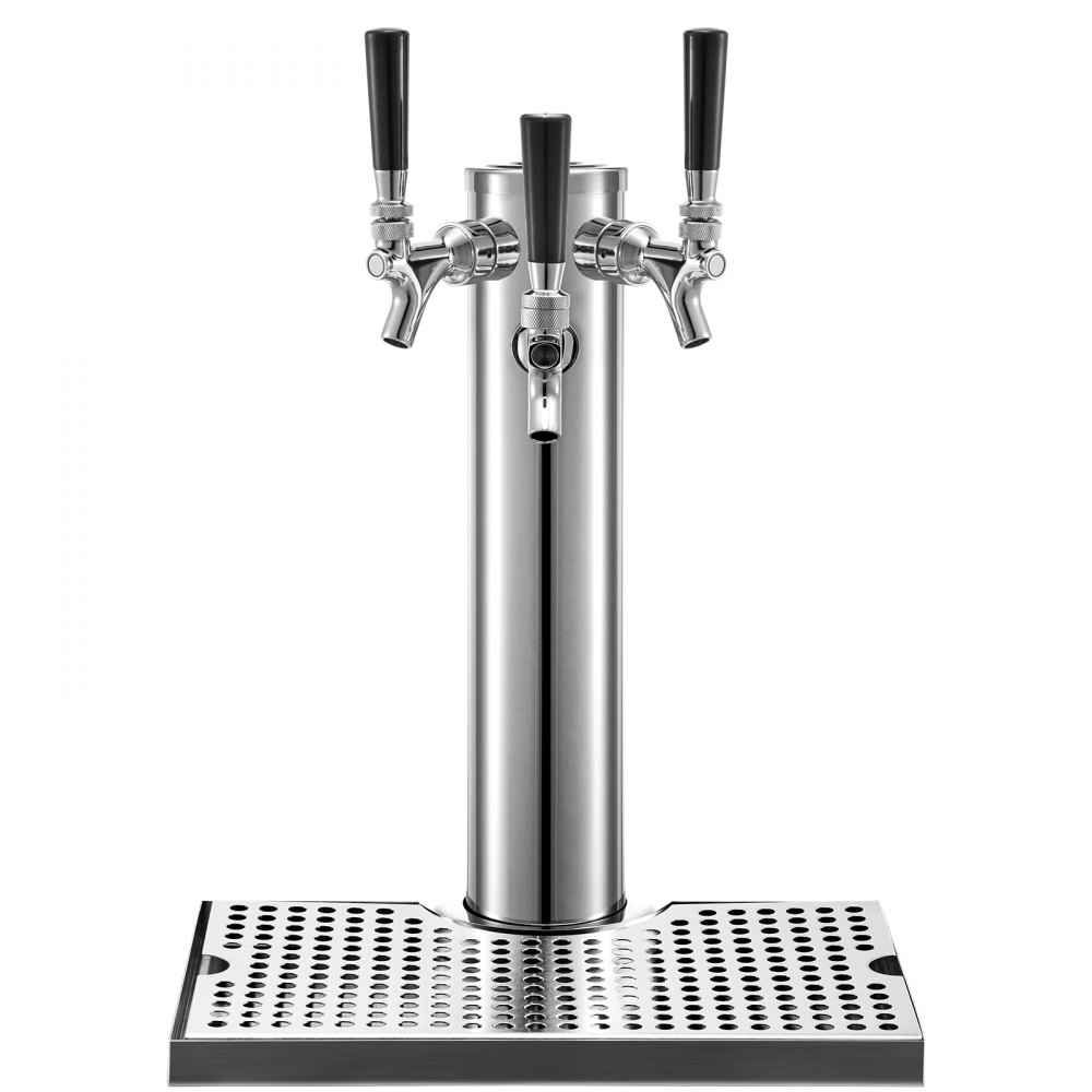 VEVOR Stainless Steel 76mm Triple Tap Draft Beer Tower with Drip Tray for Home