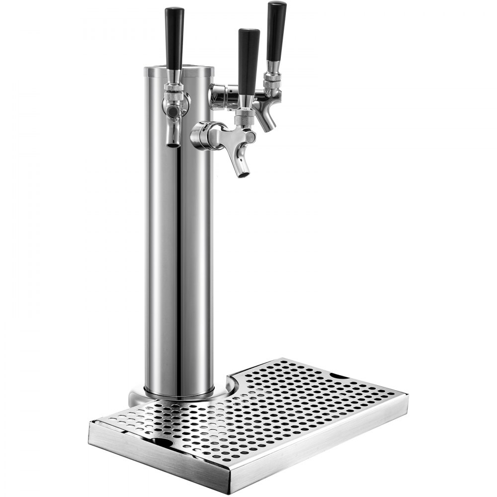 VEVOR Stainless Steel 76mm Triple Tap Draft Beer Tower with Drip Tray for Home