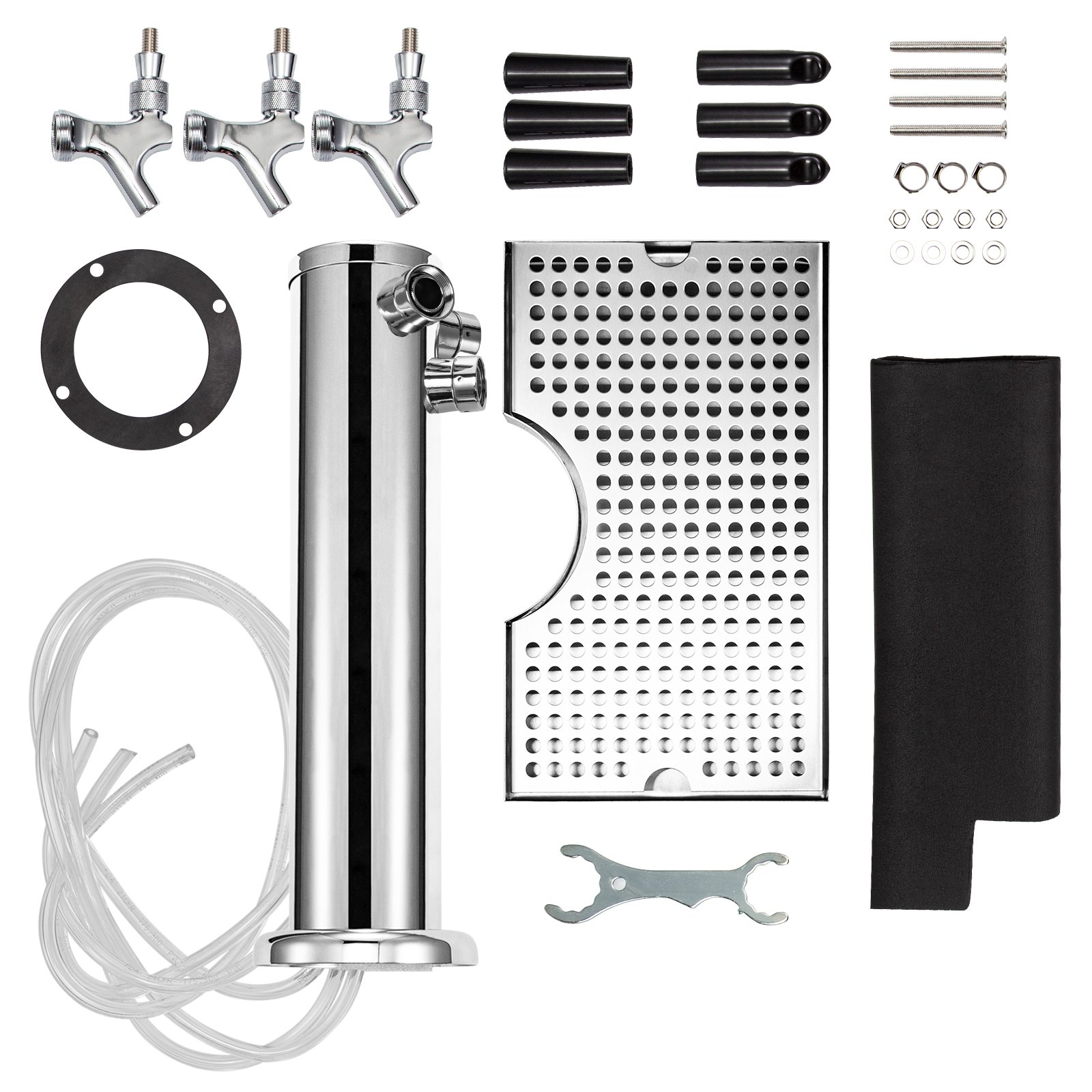VEVOR Stainless Steel 76mm Triple Tap Draft Beer Tower with Drip Tray for Home