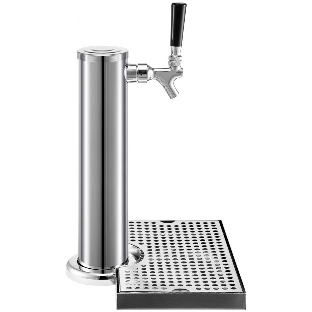 VEVOR Beer Tower, Single Faucet Kegerator Tower, Stainless Steel Draft Beer Tower with 12" x 7" Drip Tray, 3" Dia. Column Beer Dispenser Tower, Beer Tower Kit with Hose, Wrench, Cover for Home & Bar
