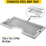 stainless steel drip tray for VEVOR kegerator kit, 12in x 7in x 3/4in, no drain.