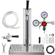 VEVOR Kegerator Tower Kit, Single Tap Beer Conversion Kit, No Tank Keg Conversion Kit, Stainless Steel Keg Tower, Deluxe Kegarator Beer Conversion With Dual Gauge Regulator & D-System Keg Coupler