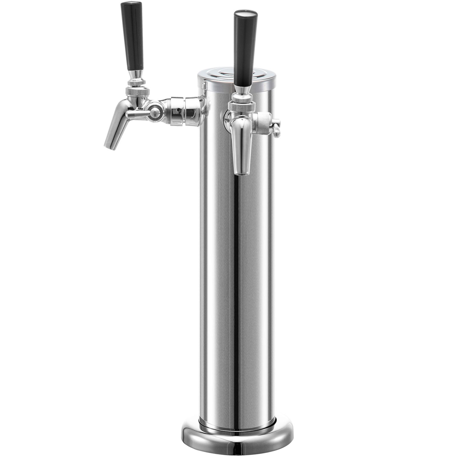 VEVOR Beer Tower, Double Adjustable Brass Faucet Kegerator Tower, Stainless Steel Draft Beer Tower, 3" Diameter Column Beer Dispenser Tower, Beer Tower Kit with Wrench, Black Handle for Home & Bar