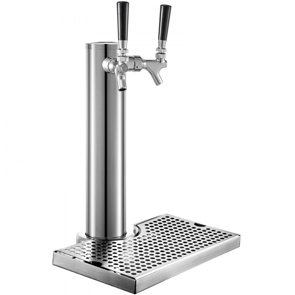 VEVOR Stainless Steel 76mm Double Tap Draft Beer Tower with Drip Tray for Home