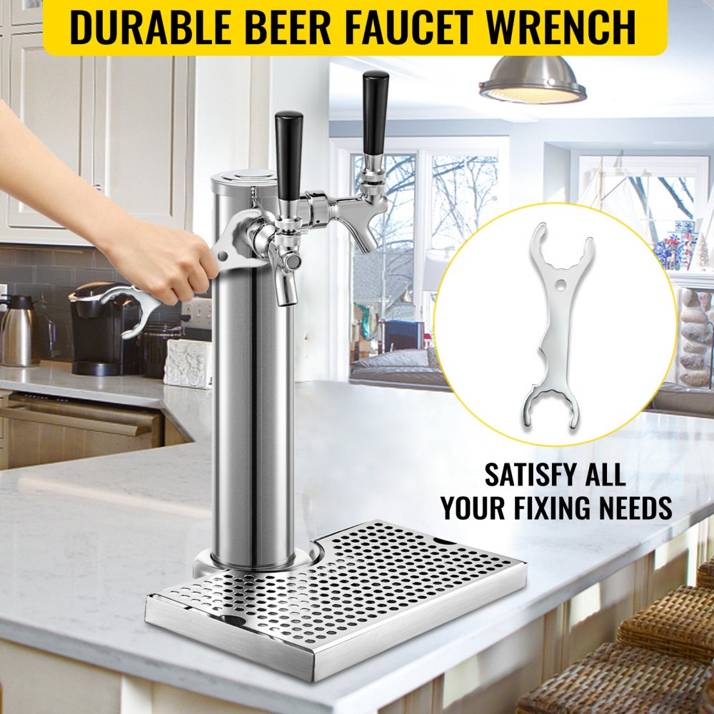 VEVOR Kegerator Tower Kit, Double Tap Beer Conversion Kit, No Tank Keg Conversion Kit, Stainless Steel Keg Tower, Deluxe Kegarator Beer Conversion With Dual Gauge Regulator & D-System Keg Coupler