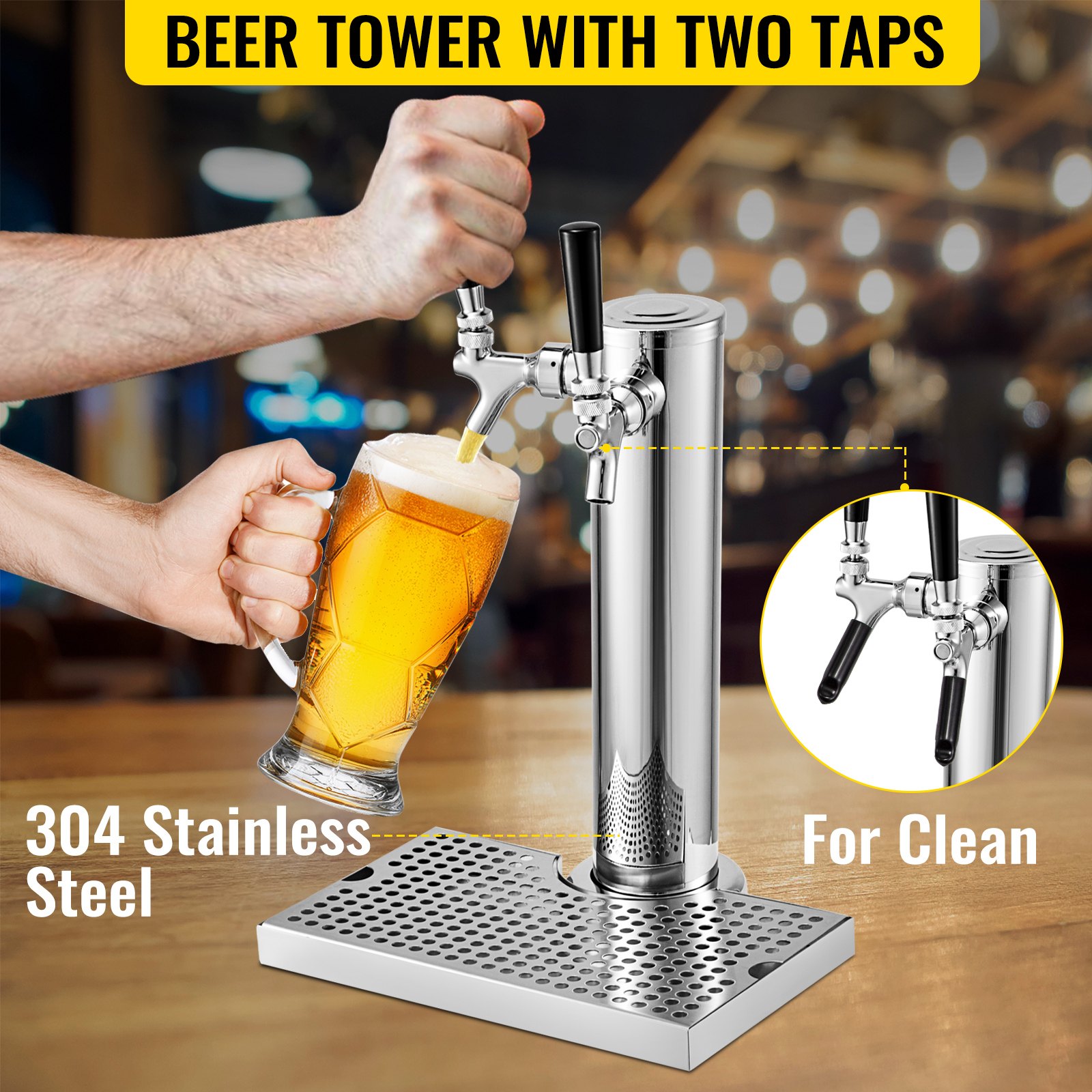 VEVOR Kegerator Tower Kit, Double Tap Beer Conversion Kit, No Tank Keg Conversion Kit, Stainless Steel Keg Tower, Deluxe Kegarator Beer Conversion With Dual Gauge Regulator & D-System Keg Coupler