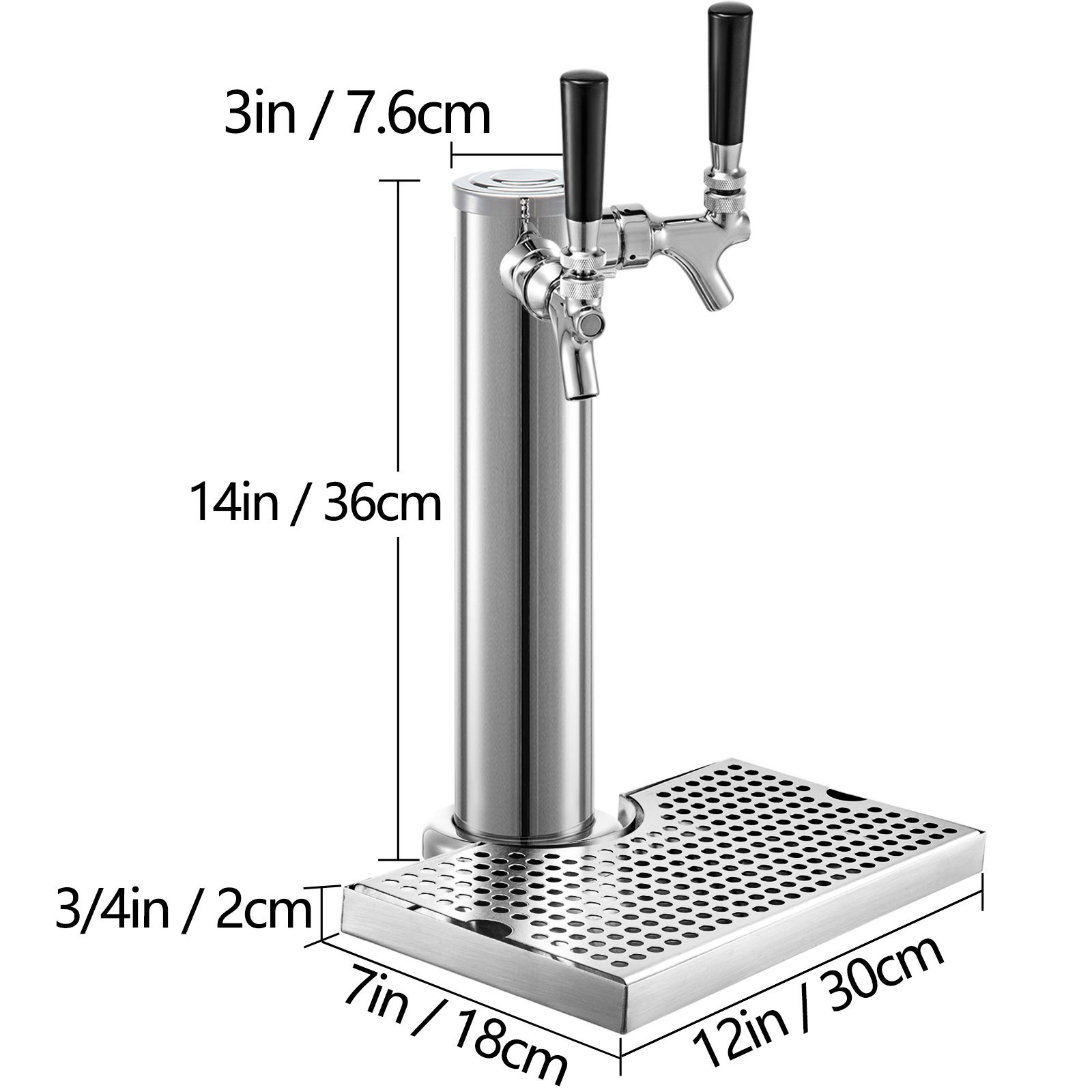 VEVOR Kegerator Tower Kit, Double Tap Beer Conversion Kit, No Tank Keg Conversion Kit, Stainless Steel Keg Tower, Deluxe Kegarator Beer Conversion With Dual Gauge Regulator & D-System Keg Coupler