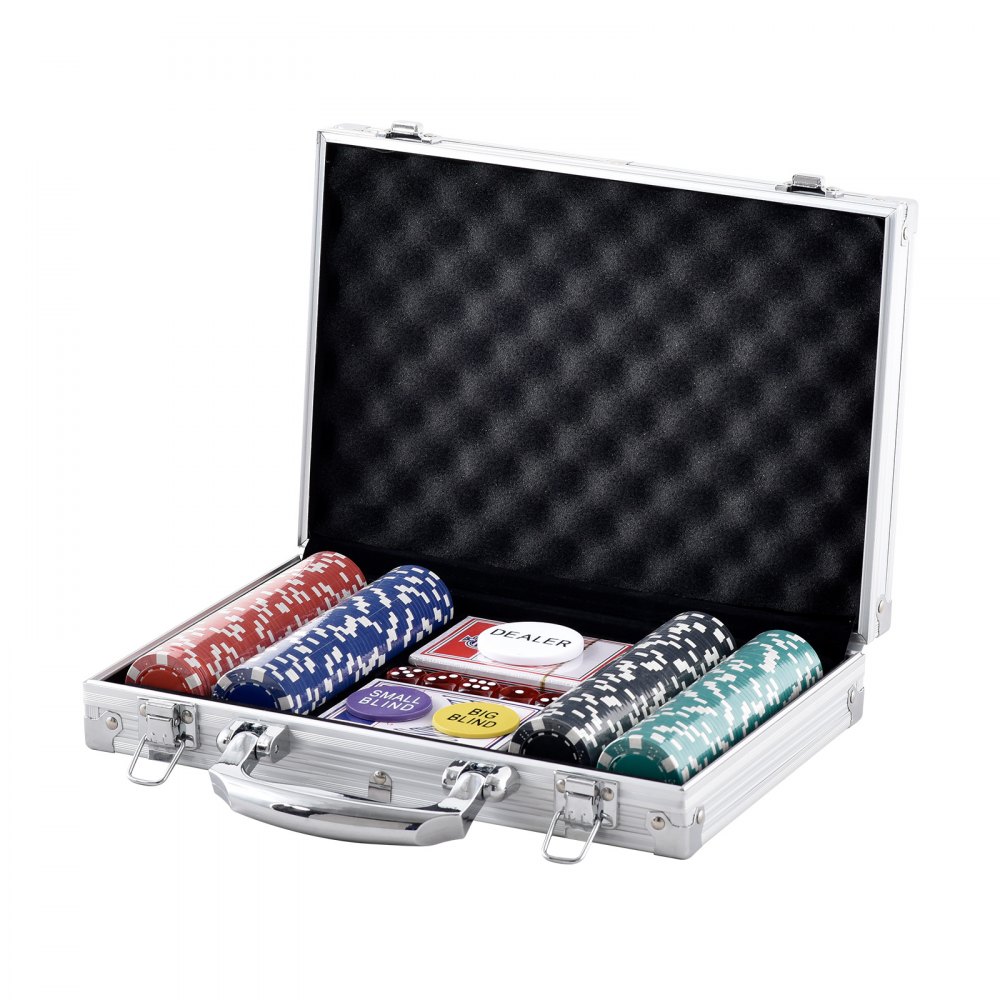 VEVOR Poker Chip Set, 200-Piece Poker Set, Complete Poker Playing Game Set with Aluminum Carrying  Case, 11.5 Gram Casino Chips, Cards, Buttons and Dices, for Texas Hold'em, Blackjack, Gambling
