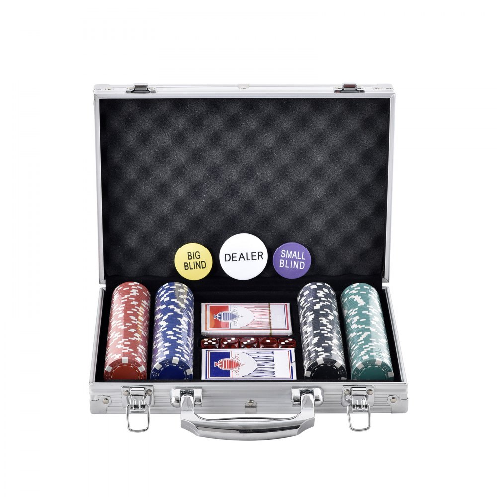 VEVOR Poker Chip Set, 200-Piece Poker Set, Complete Poker Playing Game Set with Aluminum Carrying  Case, 11.5 Gram Casino Chips, Cards, Buttons and Dices, for Texas Hold'em, Blackjack, Gambling
