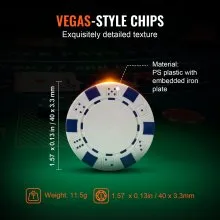 VEVOR Poker Chip Set, 200-Piece Poker Set, Complete Poker Playing Game Set with Aluminum Carrying  Case, 11.5 Gram Casino Chips, Cards, Buttons and Dices, for Texas Hold'em, Blackjack, Gambling