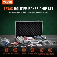 VEVOR Poker Chip Set, 500-Piece Poker Set, Complete Poker Playing Game Set with Aluminum Carrying  Case, 11.5 Gram Casino Chips, Cards, Buttons and Dices, for Texas Hold'em, Blackjack, Gambling