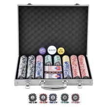 VEVOR pokerbrikkesett, 500-delers pokersett, komplett pokerspillsett med bæreveske av aluminium, 11,5 grams kasinosjetonger, kort, knapper og terninger, for Texas Hold'em, blackjack, gambling
