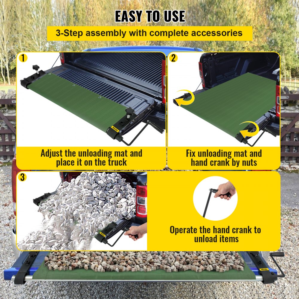 VEVOR Truck Bed Unloader, 2000 lbs/907 kg Capacity Cargo Mat, Heavy Duty Pickup Truck Unloader with Convenient Hand Crank, Professional Pickup Bed Unloader Fits for Full Size, Mid Size Trucks