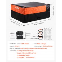 Truck Bed Cargo Bag 51.18 x 40.16 x 21.85 in (26 Cu. ft) with Net & Carabiners