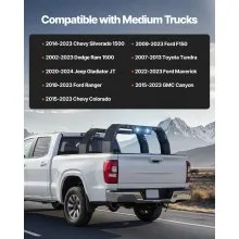 VEVOR Overland Truck Bed Rack, 14.4-17.3 in Height, Adjustable Bed Cargo Rack with Security LED Light, Compatible with Ram 1500/Tundra/Silverado 1500/F150/Gladiator JT/Colorado/Canyon/Ranger/Maverick