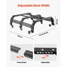 VEVOR Overland Truck Bed Rack, 51.2-65.4 in Width, Adjustable Overland Bed Cargo Rack with Sidebar, 900 lbs Static Capacity, Compatible with Mid-Size Trucks Tacoma/Ranger/Gladiator JT/Colorado/Canyon