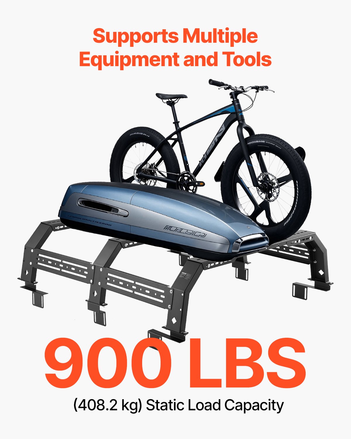 VEVOR Overland Truck Bed Rack, 51.2-65.4 in Width, Adjustable Overland Bed Cargo Rack with Sidebar, 900 lbs Static Capacity, Compatible with Mid-Size Trucks Tacoma/Ranger/Gladiator JT/Colorado