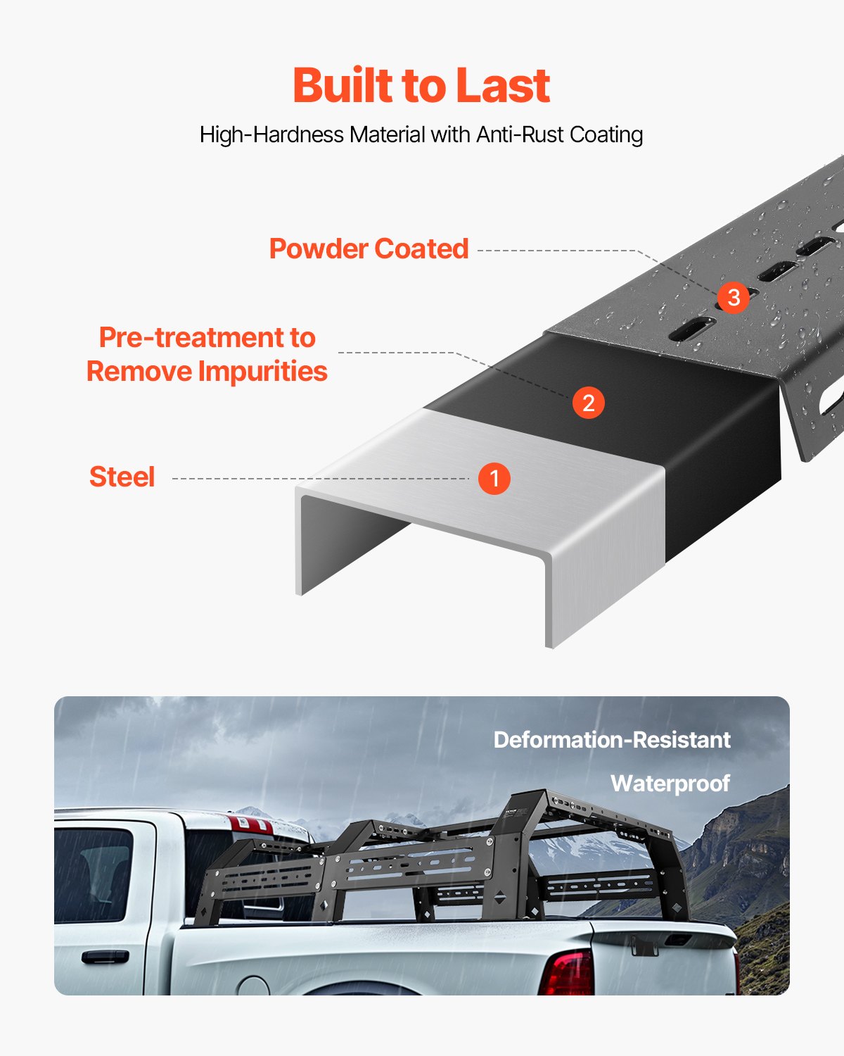 VEVOR Overland Truck Bed Rack, 51.2-65.4 in Width, Adjustable Overland Bed Cargo Rack with Sidebar, 900 lbs Static Capacity, Compatible with Mid-Size Trucks Tacoma/Ranger/Gladiator JT/Colorado