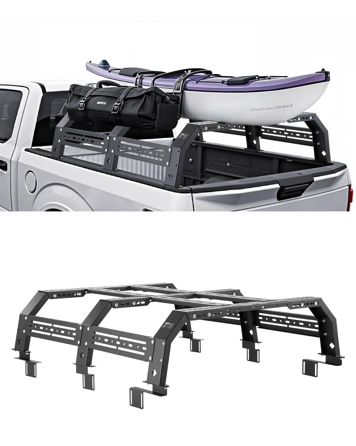 VEVOR Overland Truck Bed Rack, 51.2-65.4 in Width, Adjustable Overland Bed Cargo Rack with Sidebar, 900 lbs Static Capacity, Compatible with Mid-Size Trucks Tacoma/Ranger/Gladiator JT/Colorado