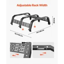 VEVOR Overland Truck Bed Rack, 54.3-68.3 in Width, Adjustable Overland Bed Cargo Rack with Sidebar and 900 lbs Static Load Capacity, Heavy Duty Steel, Compatible with Full Size and Mid-Size Trucks