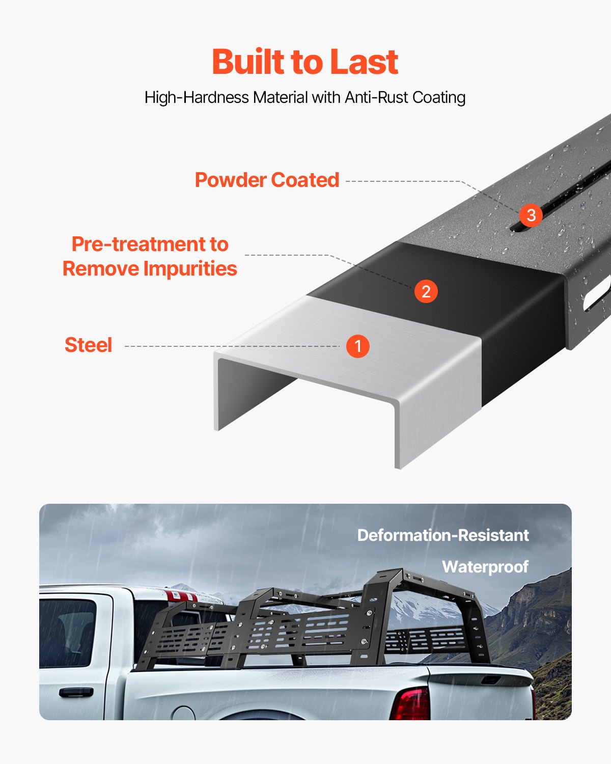 VEVOR Overland Truck Bed Rack, 137.92-173.48 cm Width, Adjustable Overland Bed Cargo Rack with Sidebar and 408.2 kg Static Load Capacity, Heavy Duty Steel, Compatible with Full Size & Mid-Size Trucks