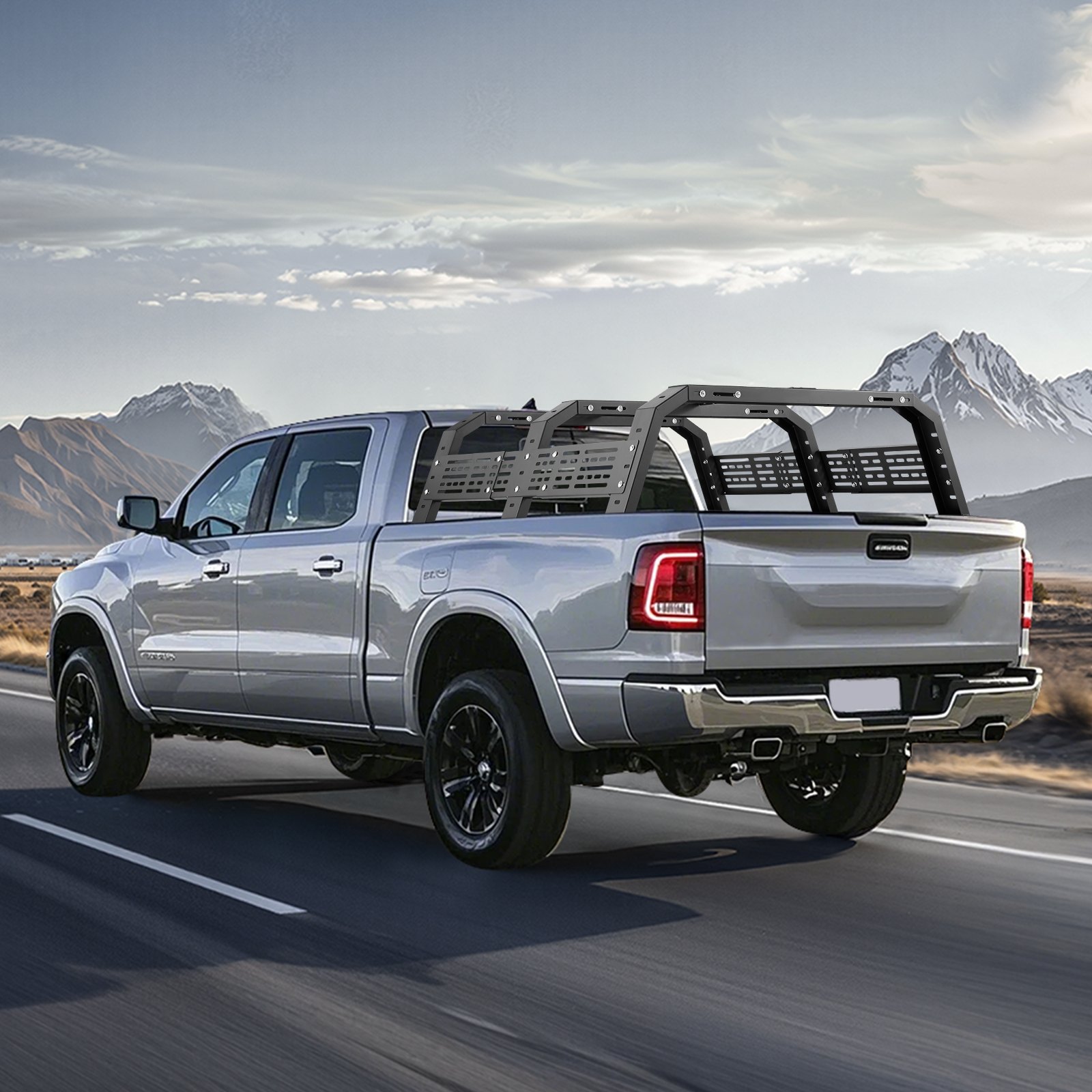 VEVOR Overland Truck Bed Rack, 137.92-173.48 cm Width, Adjustable Overland Bed Cargo Rack with Sidebar and 408.2 kg Static Load Capacity, Heavy Duty Steel, Compatible with Full Size & Mid-Size Trucks