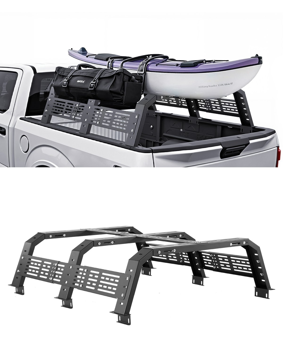 VEVOR Overland Truck Bed Rack, 137.92-173.48 cm Width, Adjustable Overland Bed Cargo Rack with Sidebar and 408.2 kg Static Load Capacity, Heavy Duty Steel, Compatible with Full Size & Mid-Size Trucks