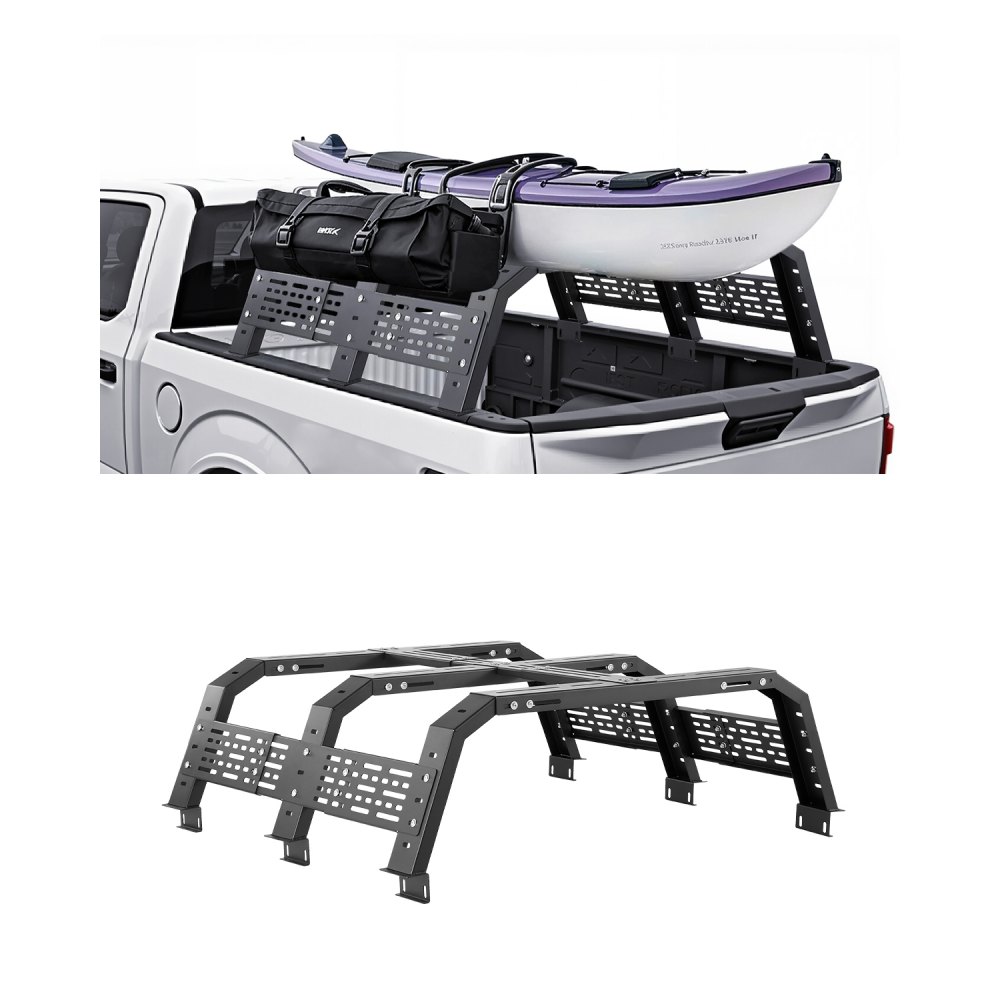 VEVOR Overland Truck Bed Rack, 125-172.5 cm Width, Adjustable Overland Bed Cargo Rack with Sidebar, 408.2 kg Static Load Capacity, Heavy Duty Steel, for Mid-Size Trucks, Fit Tacoma / Gladiator JT