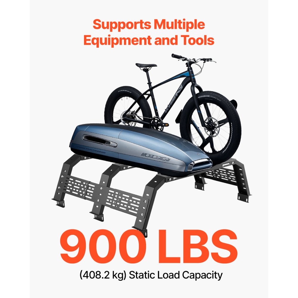 VEVOR Overland Truck Bed Rack, 125-172.5 cm Width, Adjustable Overland Bed Cargo Rack with Sidebar, 408.2 kg Static Load Capacity, Heavy Duty Steel, for Mid-Size Trucks, Fit Tacoma / Gladiator JT