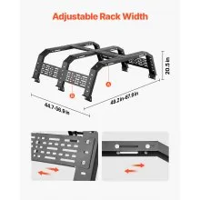 VEVOR Overland Truck Bed Rack, 49.2-67.9 in Width, Adjustable Overland Bed Cargo Rack with Sidebar, 900 lbs Static Capacity, Heavy Duty Steel, for Mid-Size Trucks, Compatible with Tacoma/Gladiator JT