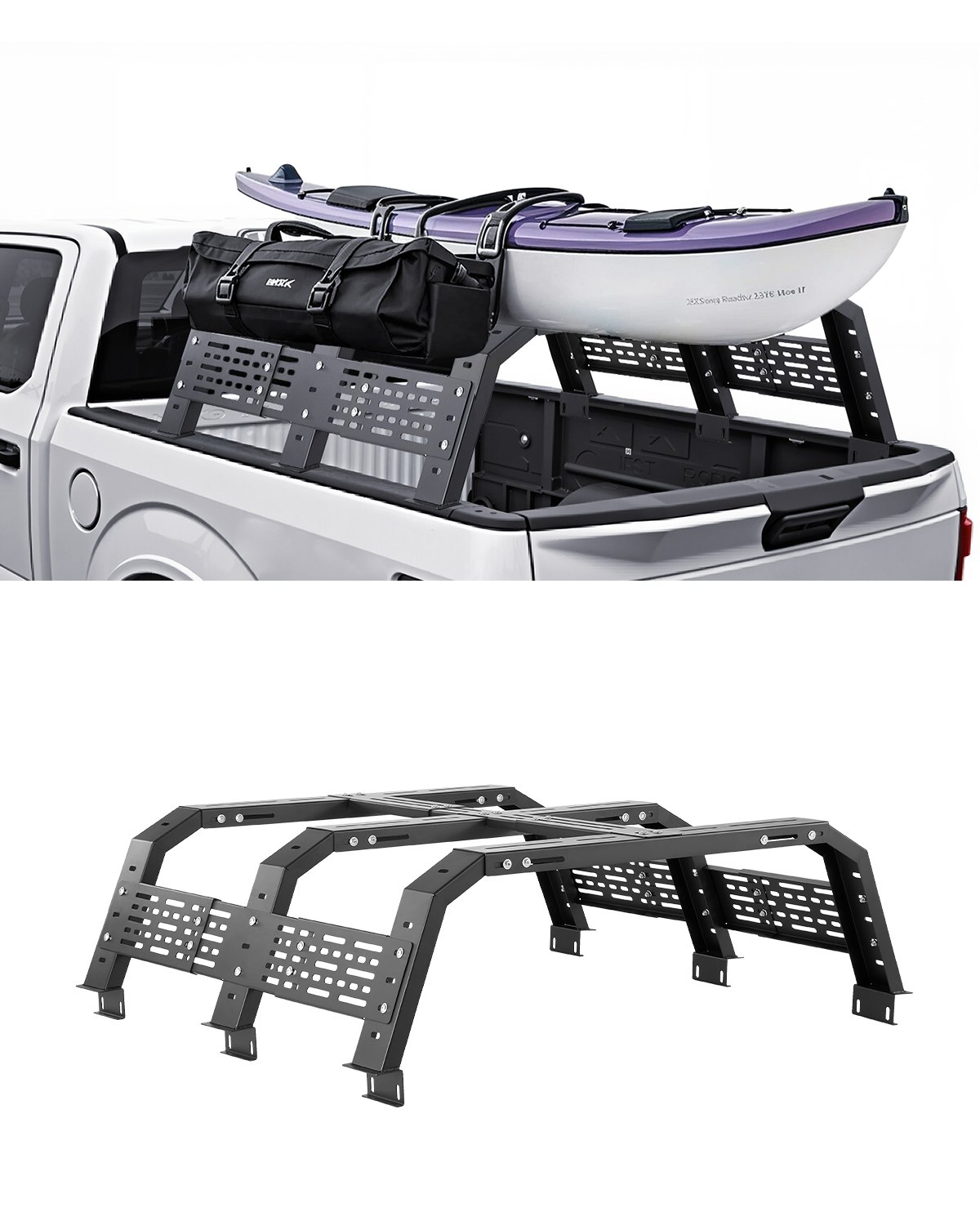 VEVOR Overland Truck Bed Rack, 125-172.5 cm Width, Adjustable Overland Bed Cargo Rack with Sidebar, 408.2 kg Static Load Capacity, Heavy Duty Steel, for Mid-Size Trucks, Fit Tacoma / Gladiator JT