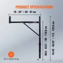 VEVOR Truck Rack, 19-34inch Extendable Truck Ladder Rack, 38.6"-43.6" Adjustable Height, 250 lbs Capacity Steel Ladder Rack for Truck, Heavy Duty Truck Bed Rack for Kayak, Surfboard, Lumber, Ladder