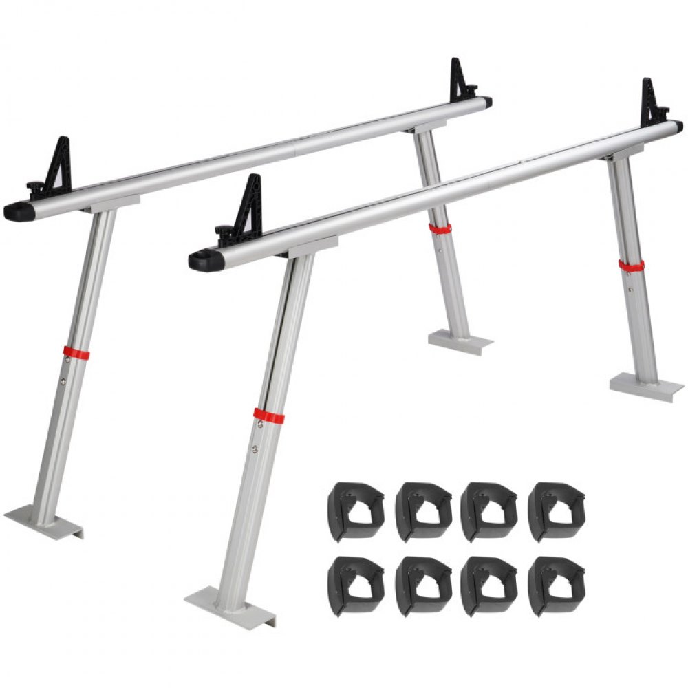 VEVOR truck rack in aluminum with adjustable height and black plastic end caps.