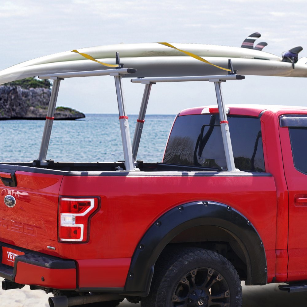 VEVOR Truck Rack, 800 lbs Capacity, 19-34in Adjustable Height, Aluminum Ladder Rack for Truck with 8 Non-Drilling C-clamps, Heavy Duty Truck Bed Rack Two-Bar Set for Kayak, Surfboard, Lumber, Ladder